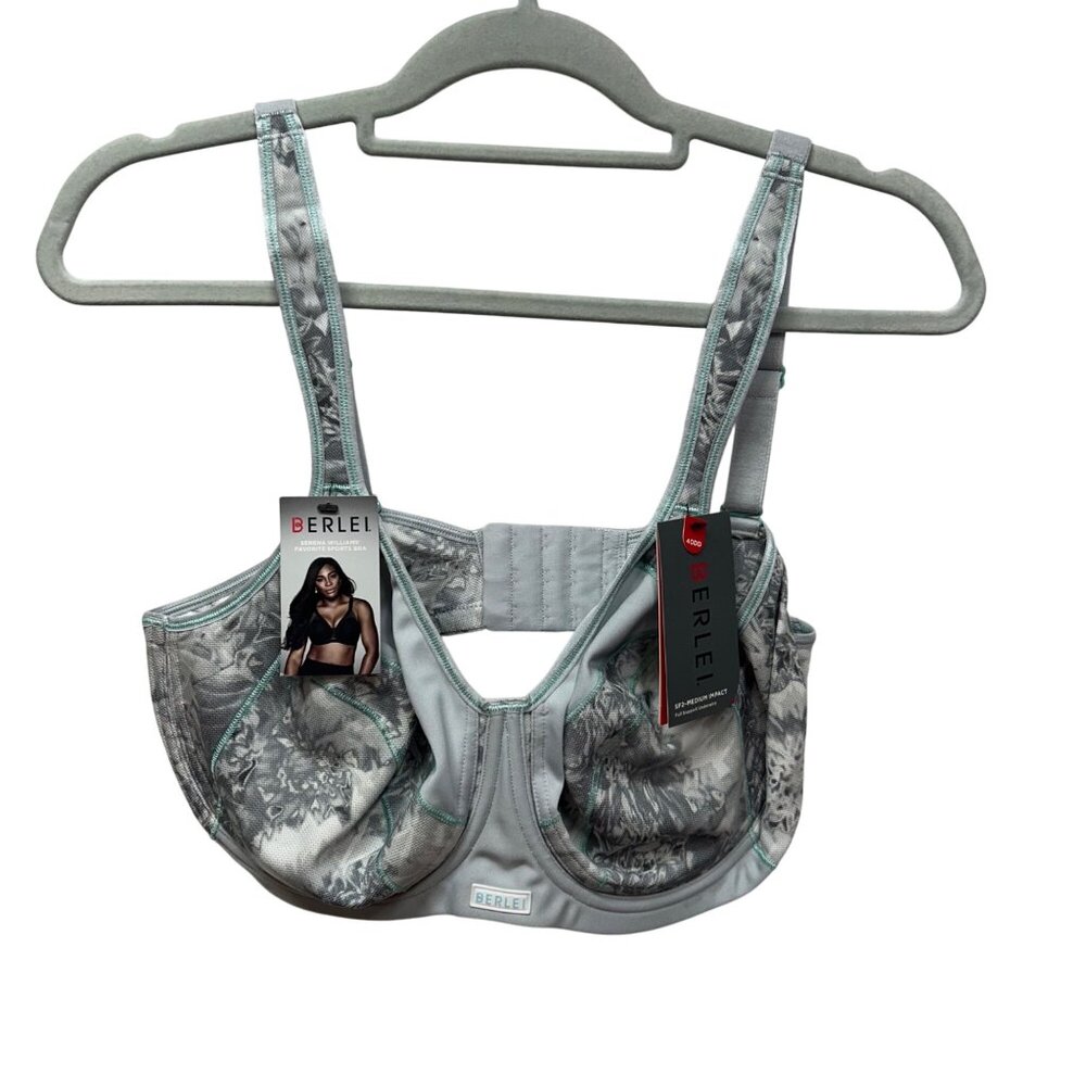 NWT Berlei SF2 Medium Impact Sports Bra 40DD Gray Floral Full Support Adjustable